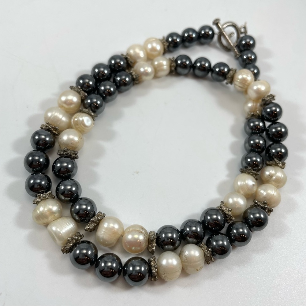 Stunning Artisan Hand Crafted Freshwater Pearl Hematite Beaded Necklace